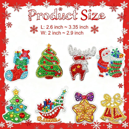Chuangdi 20 Pcs Diamond Art Christmas Ornaments Diamond Art Kit for Adult DIY Diamonds Painting Keychains Crystal Rhinestone Arts Craft Santa Snowman Xmas Party Decor Supplies