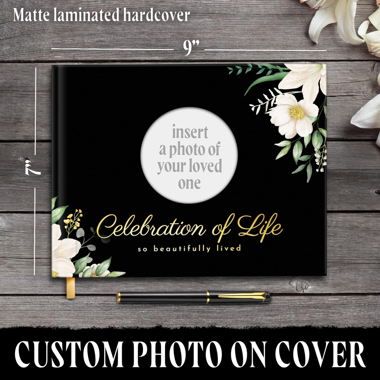 GUATE STORE Funeral Guest Book – Black Cover, 3-Piece Set with Guest Book, Table Sign, and Pen – Memory Book for Celebration of Life, Memorial Signing, Elegant Funeral Supplies, and Durable Design