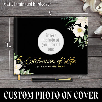 GUATE STORE Funeral Guest Book – Black Cover, 3-Piece Set with Guest Book, Table Sign, and Pen – Memory Book for Celebration of Life, Memorial Signing, Elegant Funeral Supplies, and Durable Design
