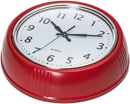 Bernhard Products Retro Wall Clock 9.5 Inch Red Kitchen 50's Vintage Design Round Silent Non Ticking Battery Operated Quality Quartz Clock