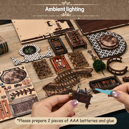 DIY Book Nook Kit with LED Lights | 3D Puzzles for Adults & Teens, Miniatures and Model Building Kits for Bookshelf Decor, Relaxing & Unique Gift for Craft Lovers | Wisdom Library