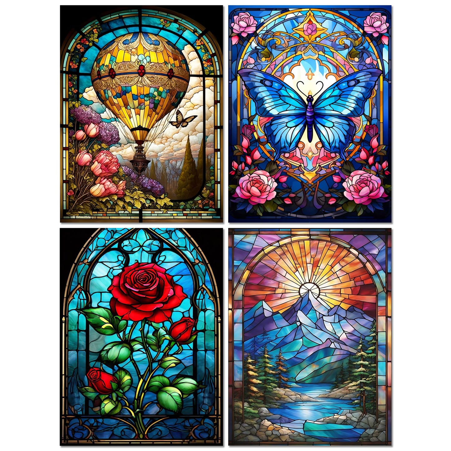 Muzagroo Art Rose Diamond Painting Kits for Adults, Colorful 5D Diamond Art Kits for Living Room Wall Art, DIY Drill Art 12x16 inches Gem Arts and Crafts 4PCS