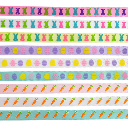 YERELO Easter Ribbon, 54 Yards 3/8'' Size 6 Yard x 9 Roll Ribbons Gift Wrapping Ribbon Hair Bow Wreath Making for Easter DIY Craft Party Decoration