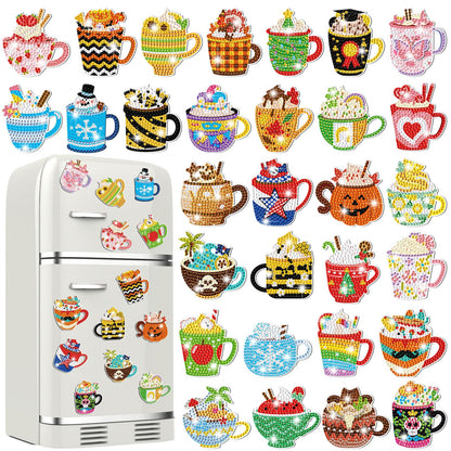 Liliaafar 30 Pcs Diamond Painting Magnets Set Diamond Art Magnets for Fridge Refrigerator Magnetic Stickers for DIY Crafts 5d Rhinestones Gem Art Painting Kits for Adults Beginners(Coffee Cup)