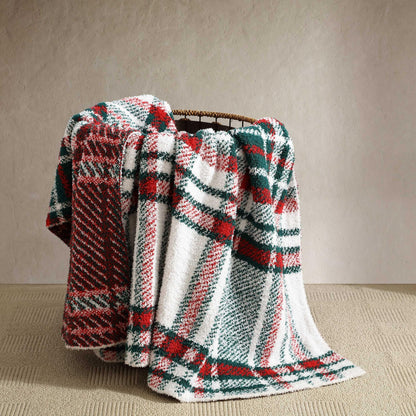 Nautica - Throw Blanket, Luxuriously Soft Chenille Knit Bedding, Plaid Bedding Set, Oeko-Tex Certified (Emmet Plaid Red, 50 x 70)