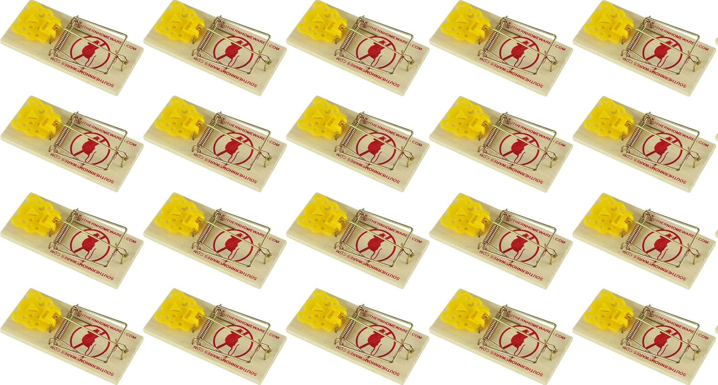 Wooden Snap Mouse Trap, Spring Action with Expanded Cheese Shaped Trigger, 20 Pack