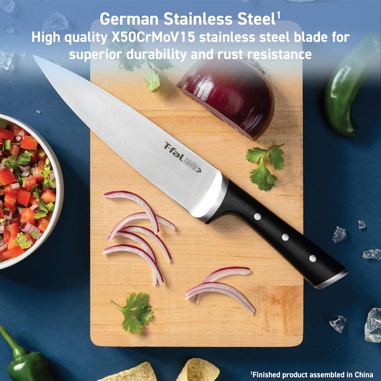 T-fal Ice Force German Stainless Steel Bread Knife, 8 Inch, High Cutting Precision, Ultra Sharp Blades
