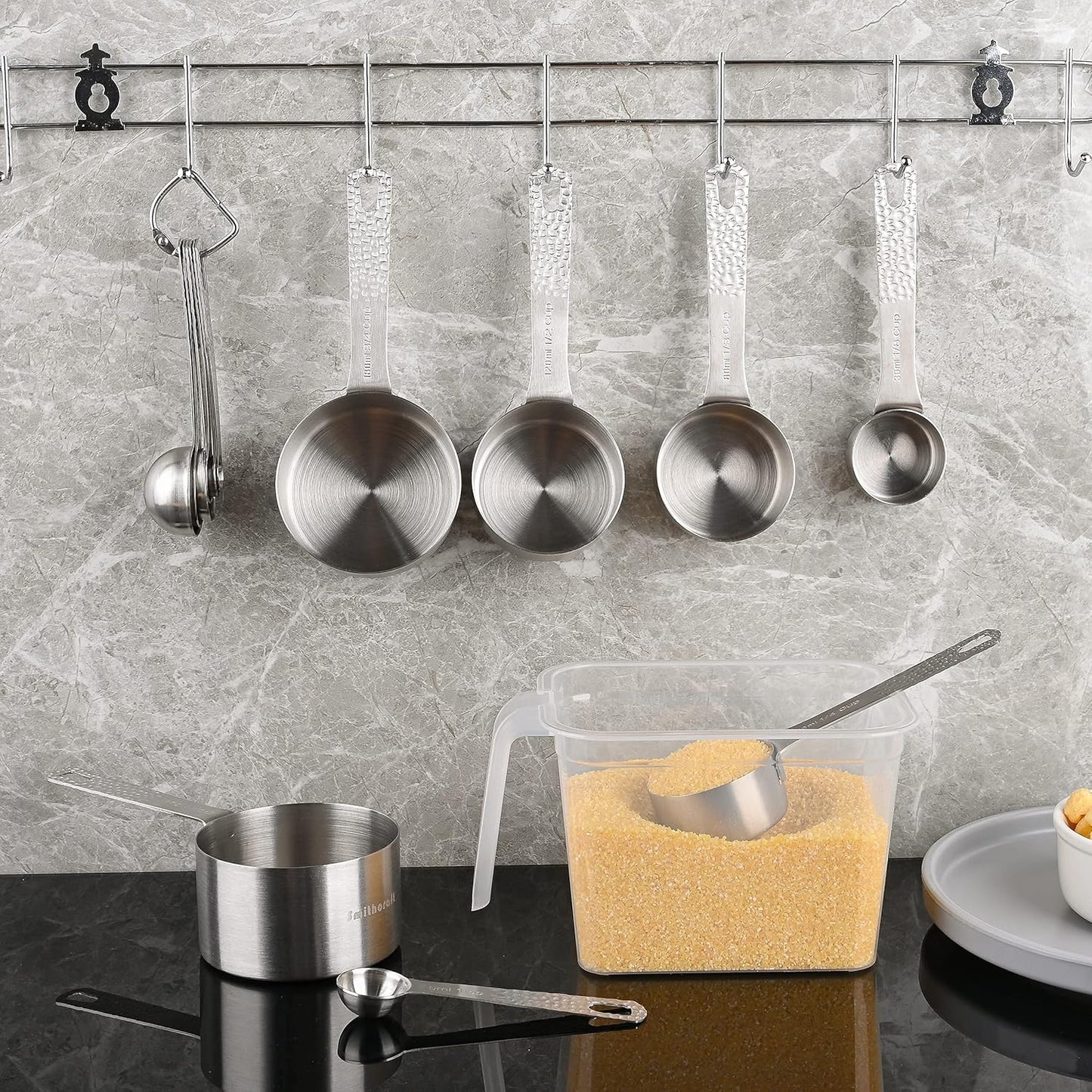 Stainless Steel Measuring Cups and Spoons Set, 5 Cups and 6 Spoons