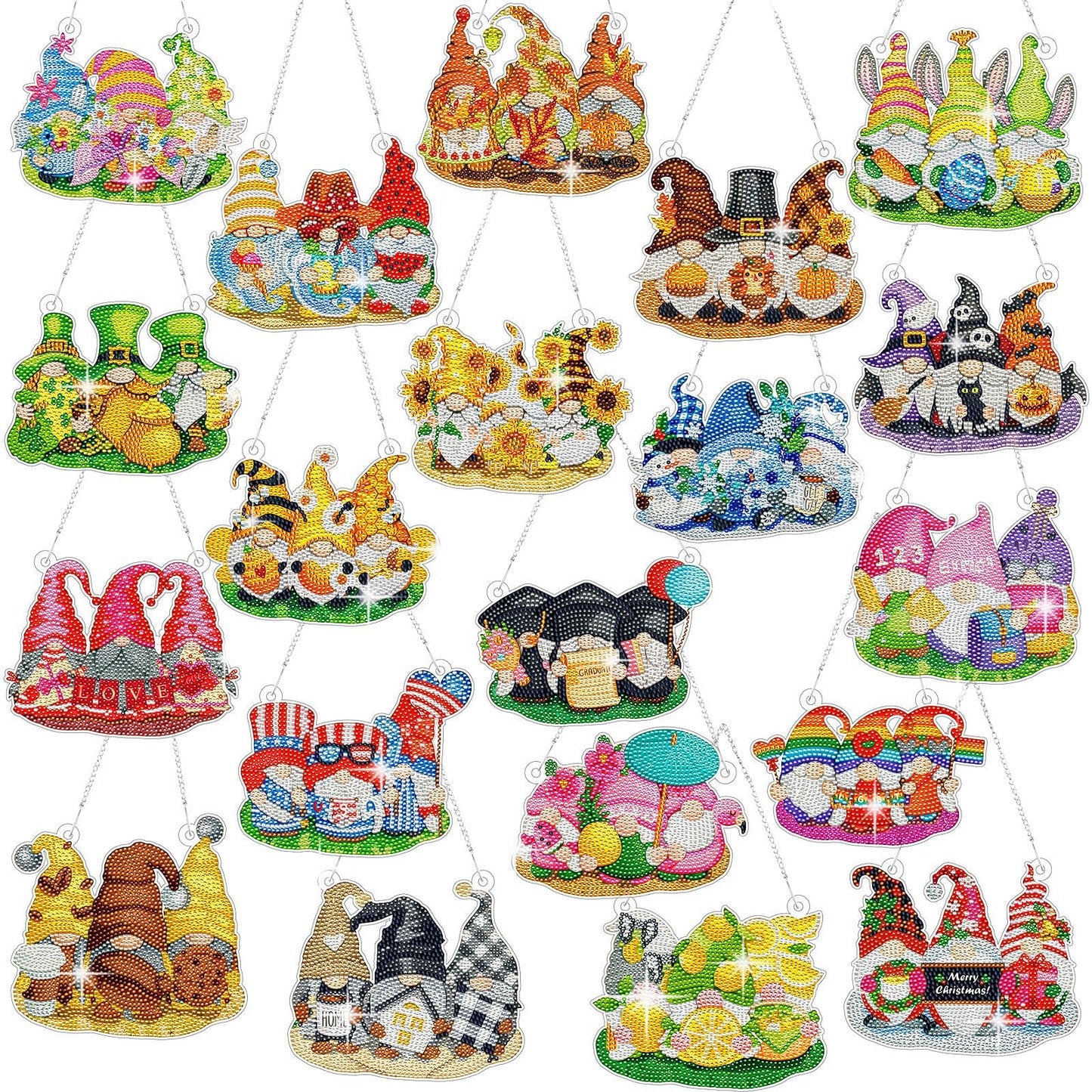 Chunful 20 Pcs Seasonal Diamond Art Wreath Kits Holidays Spring Summer 5d DIY Diamond Art Painting Hanging Sign 4th of July Ornament for Adult Office Holiday Wall Home Decoration(Gnome)