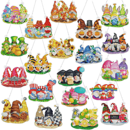 Chunful 20 Pcs Seasonal Diamond Art Wreath Kits Holidays Spring Summer 5d DIY Diamond Art Painting Hanging Sign 4th of July Ornament for Adult Office Holiday Wall Home Decoration(Gnome)