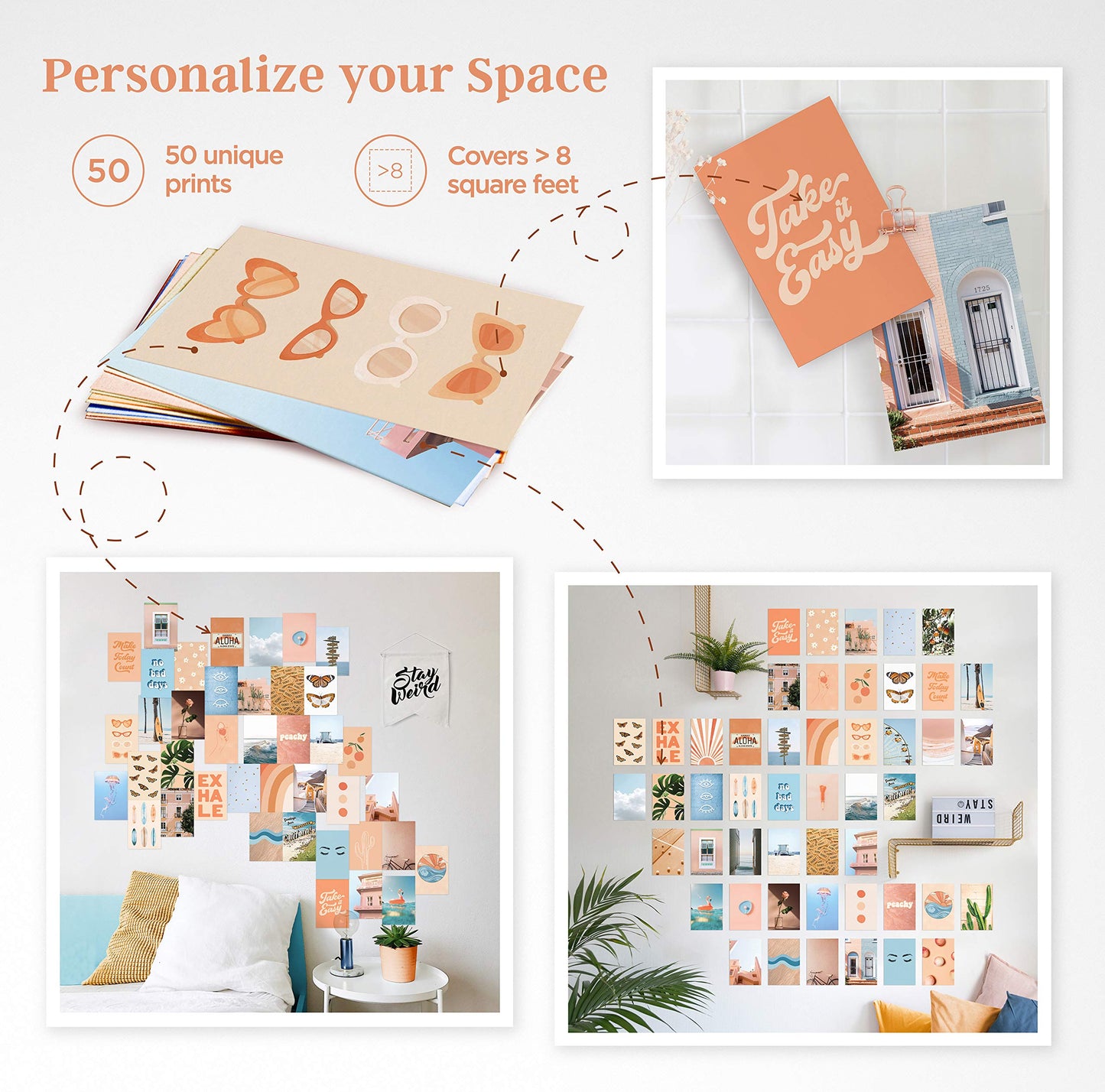 HAUS AND HUES Peach Photo Collage Kit - Wall Aesthetic Collage Kit for Teens (Set of 50)