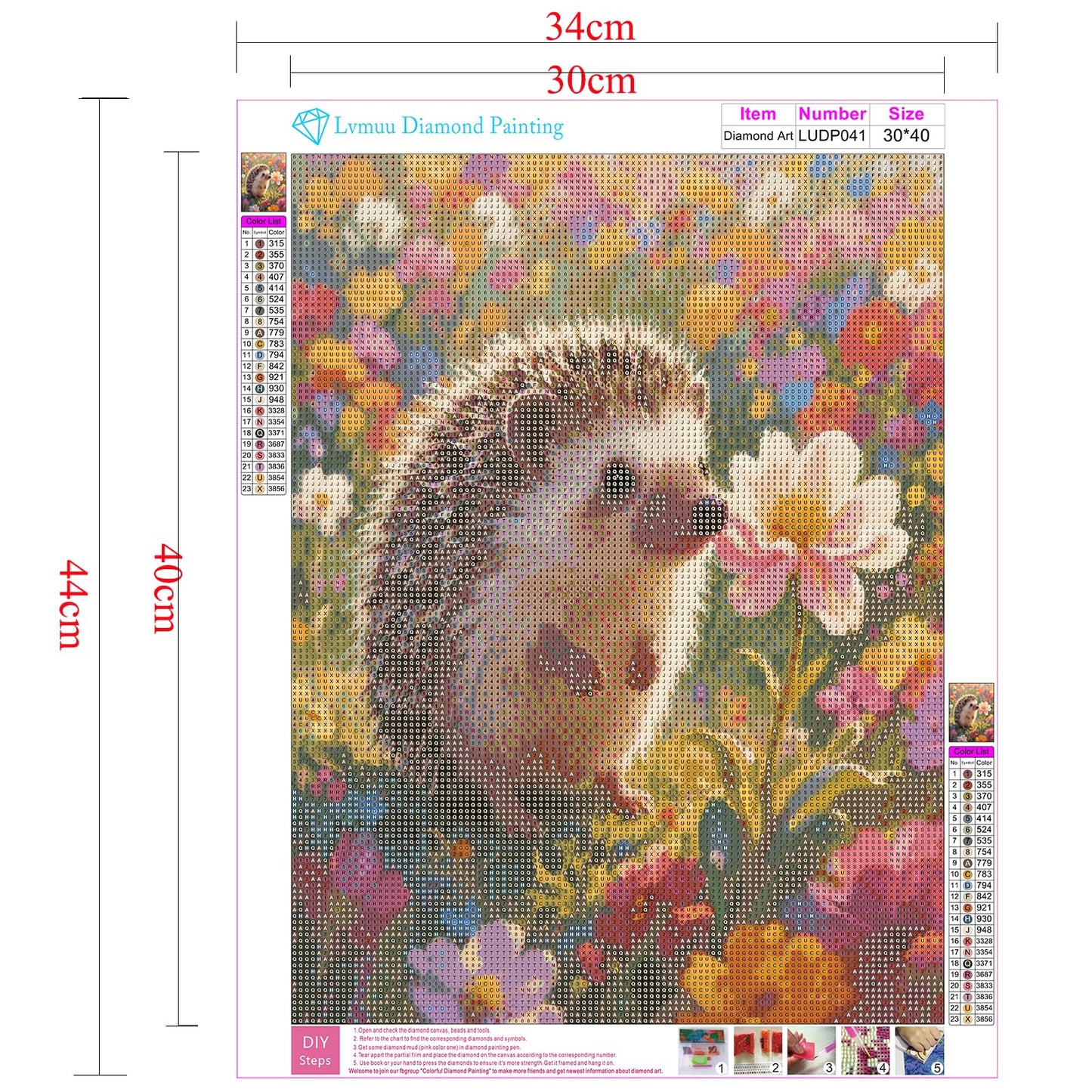 Lvmuu Hedgehog Diamond Art Kits for Adults, 5D Cute Animal Flowers Diamonds Painting Kits for Beginners, Fantastic DIY Full Round Drill Beads Gem Art Paint By Numbers Crafts Home Wall Decor 30x40cm