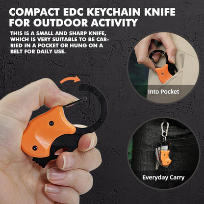 Father's Day, Mother's Day, Easter, Memorial Day, Birthday Gifts for Him/Her/Men/Women, Orange Keychain Pocket Knife with Safety Lock, Carabiner - Compact EDC Tool for Daily Use, Gifts for Father/Mother/Boyfriend/Girlfriend/Husband/Wife (Gift Box)
