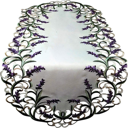 Table Runner with Purple Lavender Lilac Flowers on Antique White Material, Size 44 x 15 inches