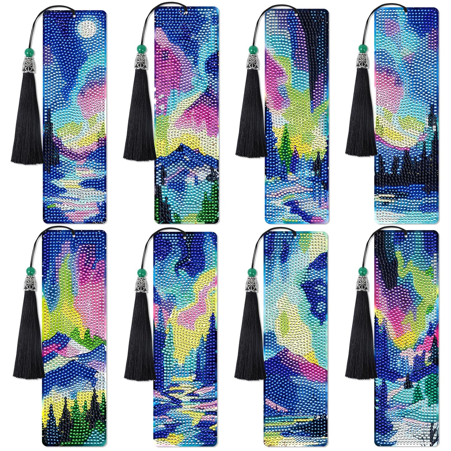 Sitsink Aurora Diamond Art Bookmarks - 8 Pcs Diamond Painting Bookmarks Northern Polar Lights Theme Gem Art Rhinestone Craft Kit for Adult Women Christmas Gift