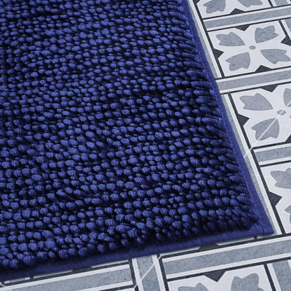 Laura Ashley Butter Chenille Bath Rug, Non Slip Shaggy Bathroom Mat for Tub and Sink - (20" x 34") Navy