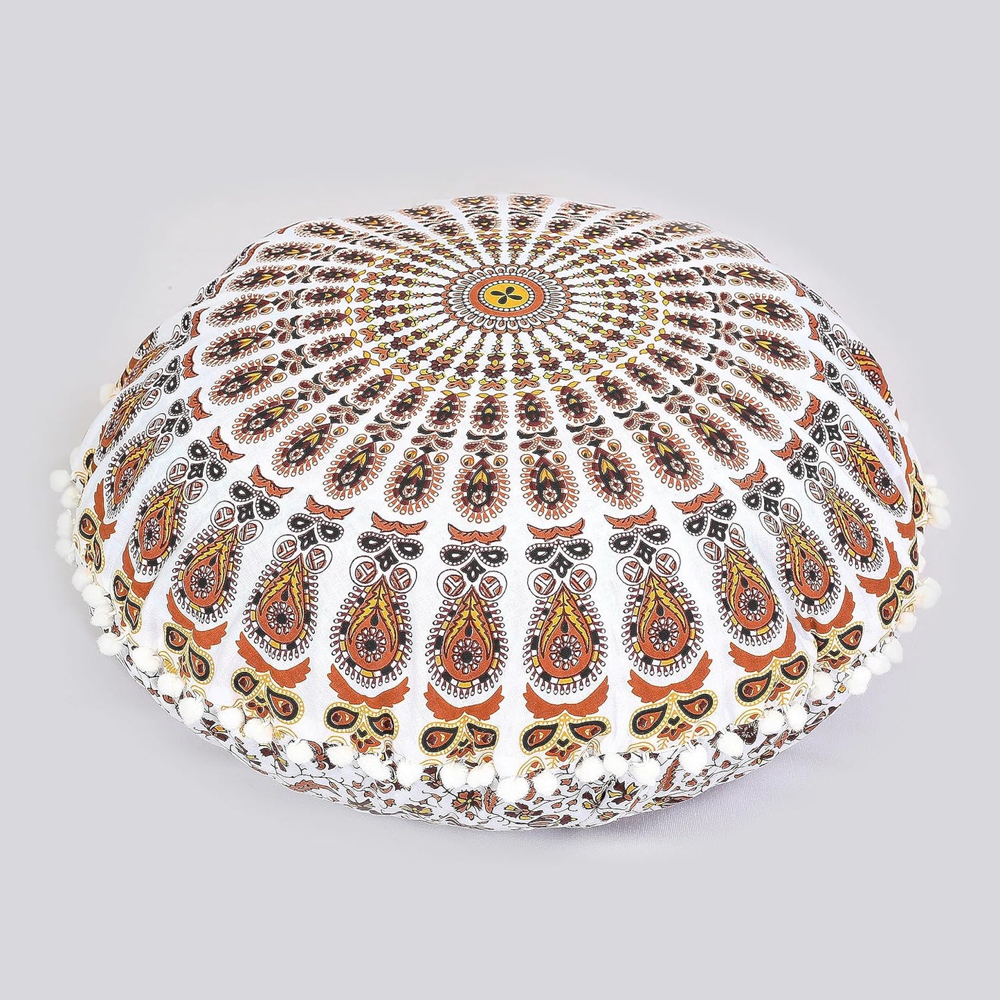 22" Indian Consigners Floor Cushion Covers Round Mandala Ombre Zipped Ottoman Cover