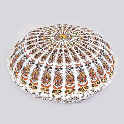 22" Indian Consigners Floor Cushion Covers Round Mandala Ombre Zipped Ottoman Cover