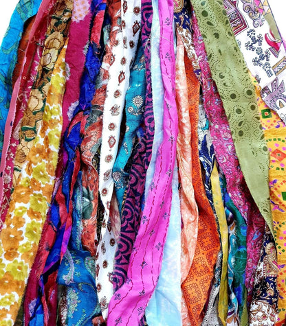 42 Yards Recycled Sari Silk Ribbon Yarn Strips – 42 Pcs 1 Yard Each, Unstitched Pure Silk Fabric Tassel Skeins, Mixed Random Shades for Journaling, Scrapbooking, Jewelry & Craft Projects