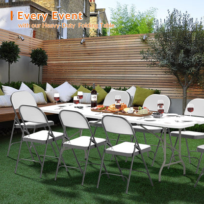 Elevon Folding Table Set with 10 White Folding Chairs,8 Feet Heavy Duty Fold-in-Half Utility Table Sets for Picnic, Event, Training, Outdoor Activities, at Home and Commercial Use