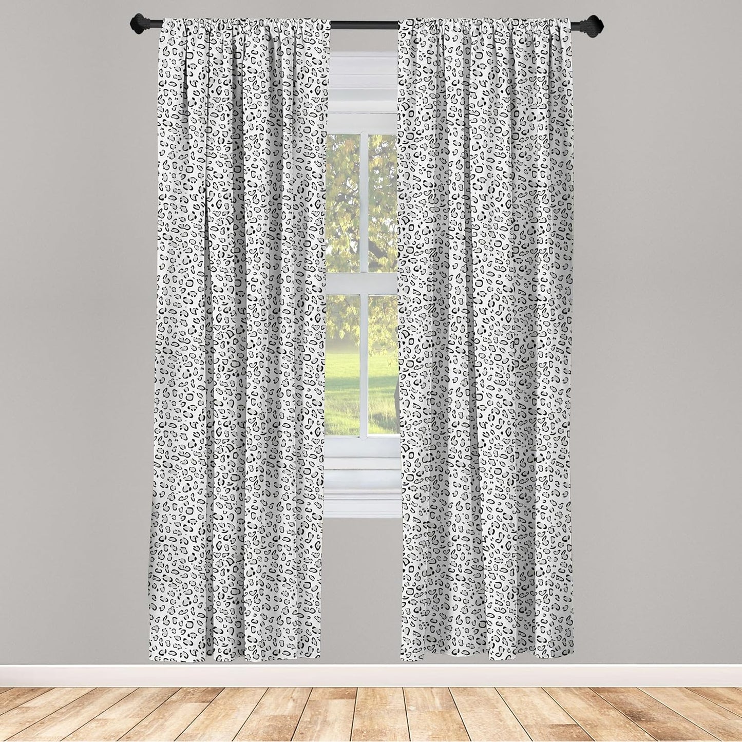 Lunarable Snow Leopard Curtains, Greyscale Natural Camouflage Wild Cat Skin, 2 Panel Set for Living Room