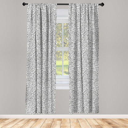Lunarable Snow Leopard Curtains, Greyscale Natural Camouflage Wild Cat Skin, 2 Panel Set for Living Room