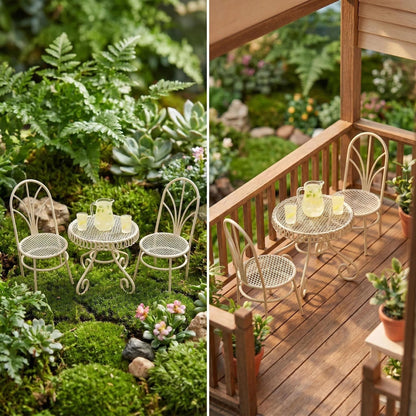 6 PCS Dollhouse Miniature Bistro Table & Chairs Set with Lemonade Pitcher and Cups 1 12 Scale Fairy Garden Kitchen Decoration Accessories