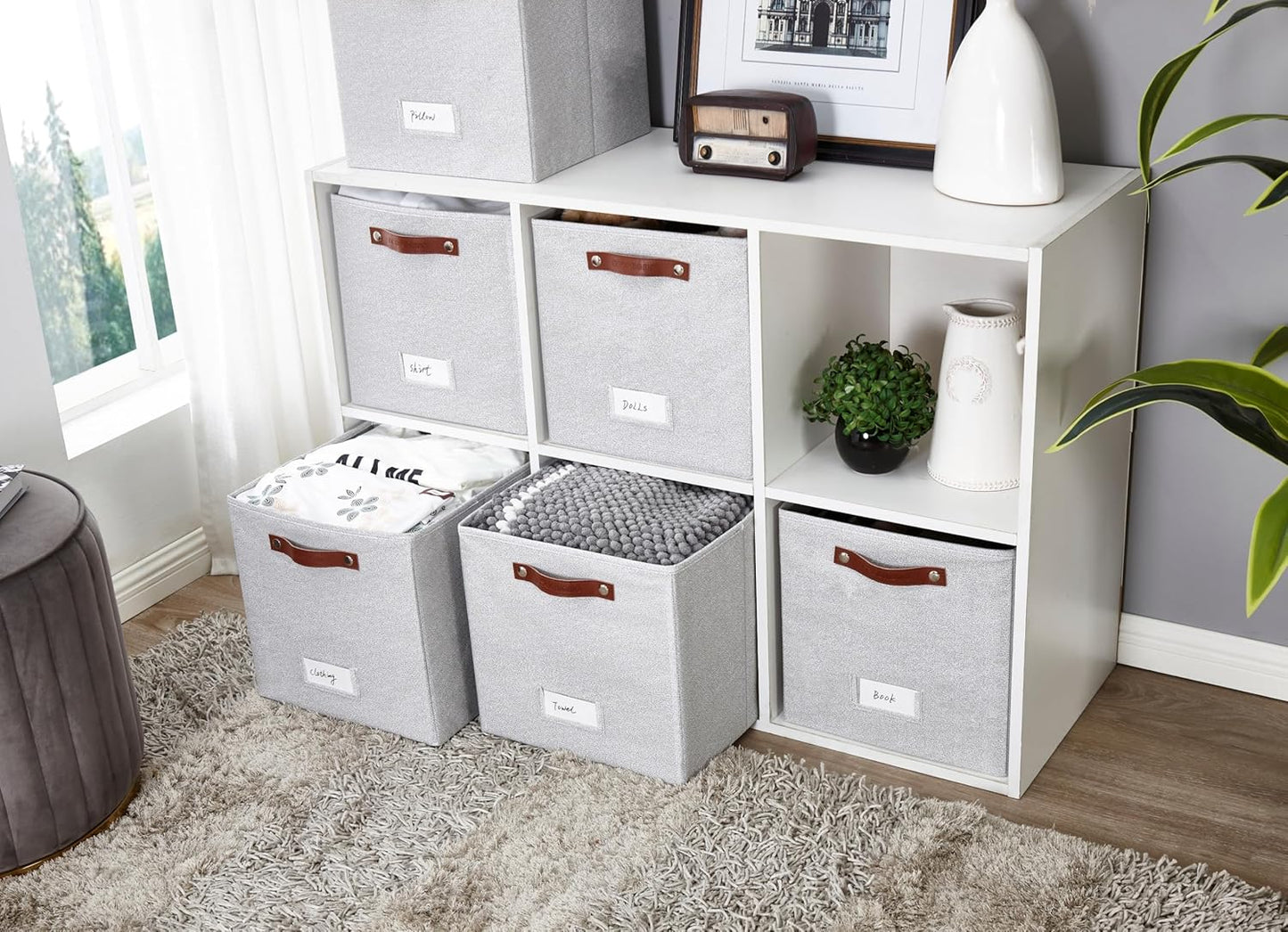 DECOMOMO Storage Bins, Cube Storage Bin with Label Holders, Fabric Storage Cubes for Organizing