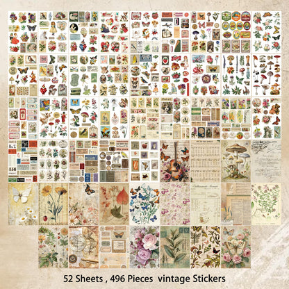 Bomichi Vintage Sticker Book with Washi Paper, Aesthetic Journaling Stickers for Scrapbooking, Bullet Junk Journal, Teen Girl, Water Bottle, Laptop, Planner, DIY Crafts