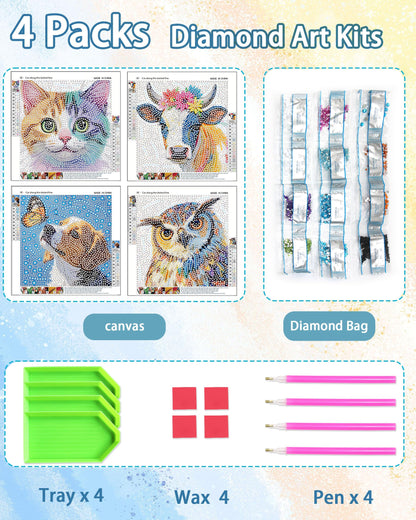 Leixonl 4 Packs 5D Diamond Art Kits for Kids Ages 6-8-9-12,Arts and Crafts Set for Home Wall Decor.Gem Art by Number Kits Arts and Crafts Kits(5.9x5.9inch) (Butterfly Dog)