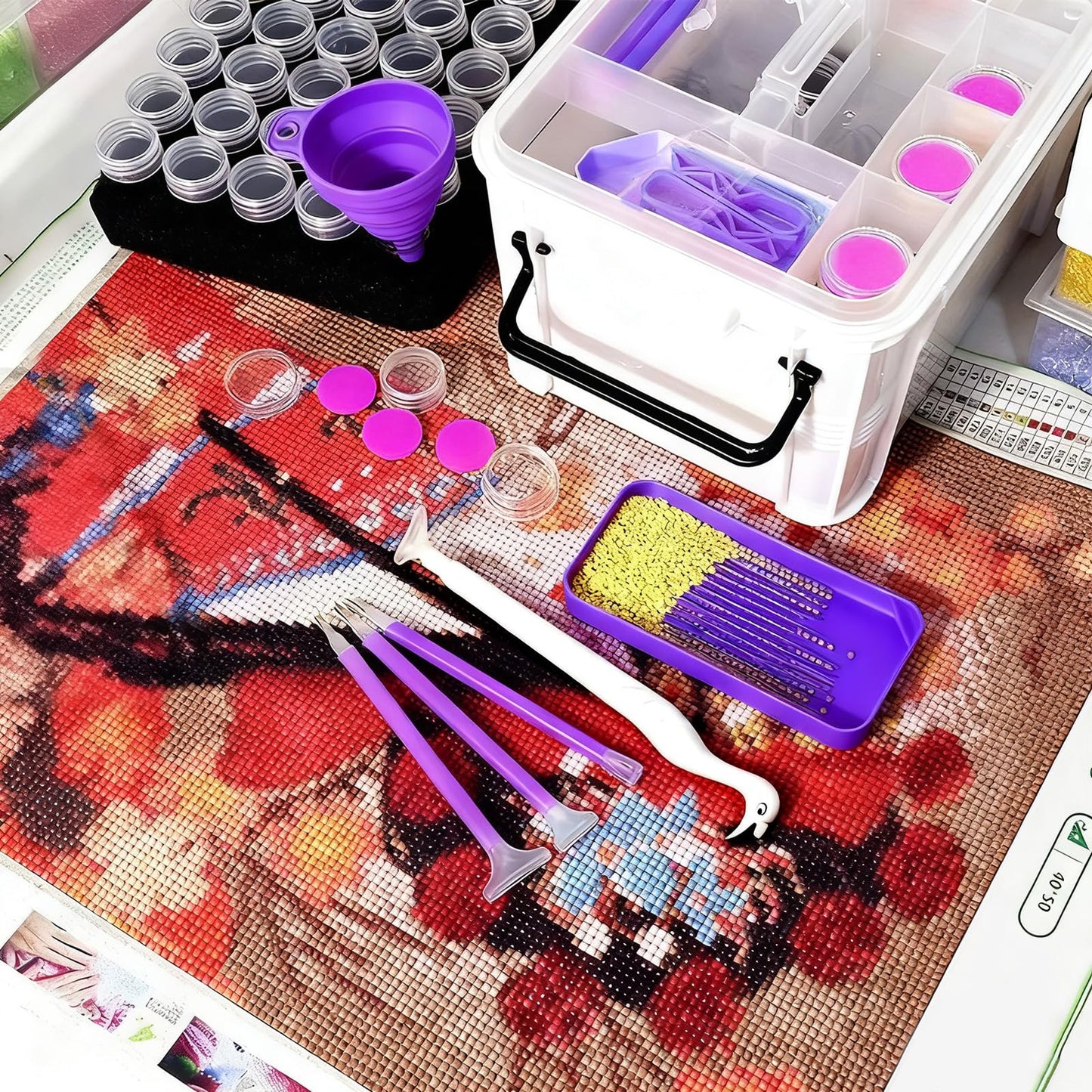 CXJINZE Diamond Painting Tools Accessories Storage-Kit - 111Pcs 5D Set Portable Tool Box with Handle Craft Jewelry Bead Storage Purple Box Art Trays for Diamond Painting Accessories and Tools