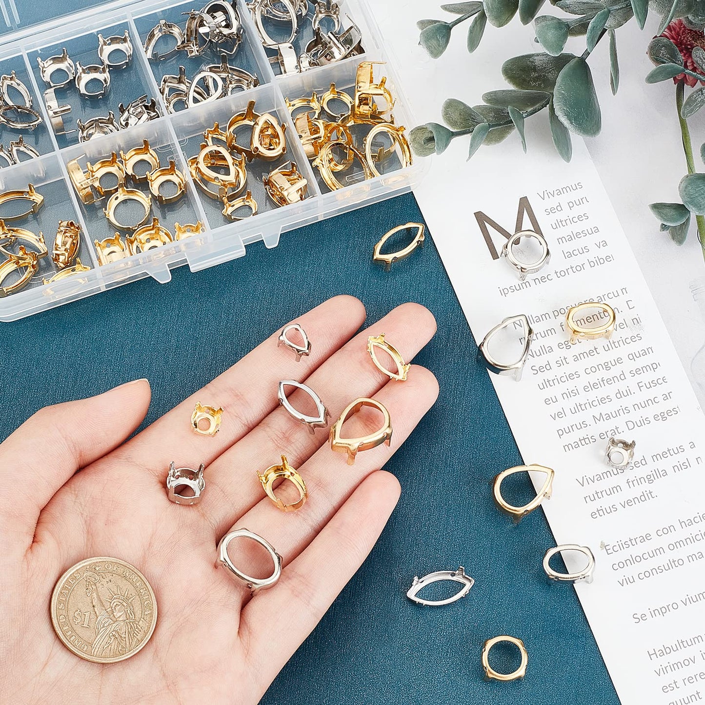 CHGCRAFT 96Pcs 24 Styles Brass Rhinestone Claw Settings Teardrop Horse Eye Oval Round Hollow Sew on Prong Setting for Rhinestone Gemstone Cabochon Resin Jewelry Making