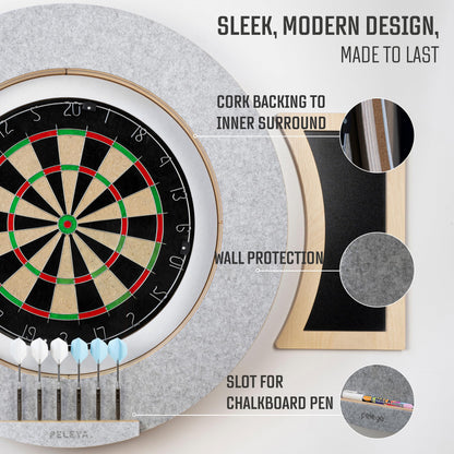 Dart Board Cabinet Set with LED Light; Bristle Dartboard, Built in LED Light, Darts and Chalkboards