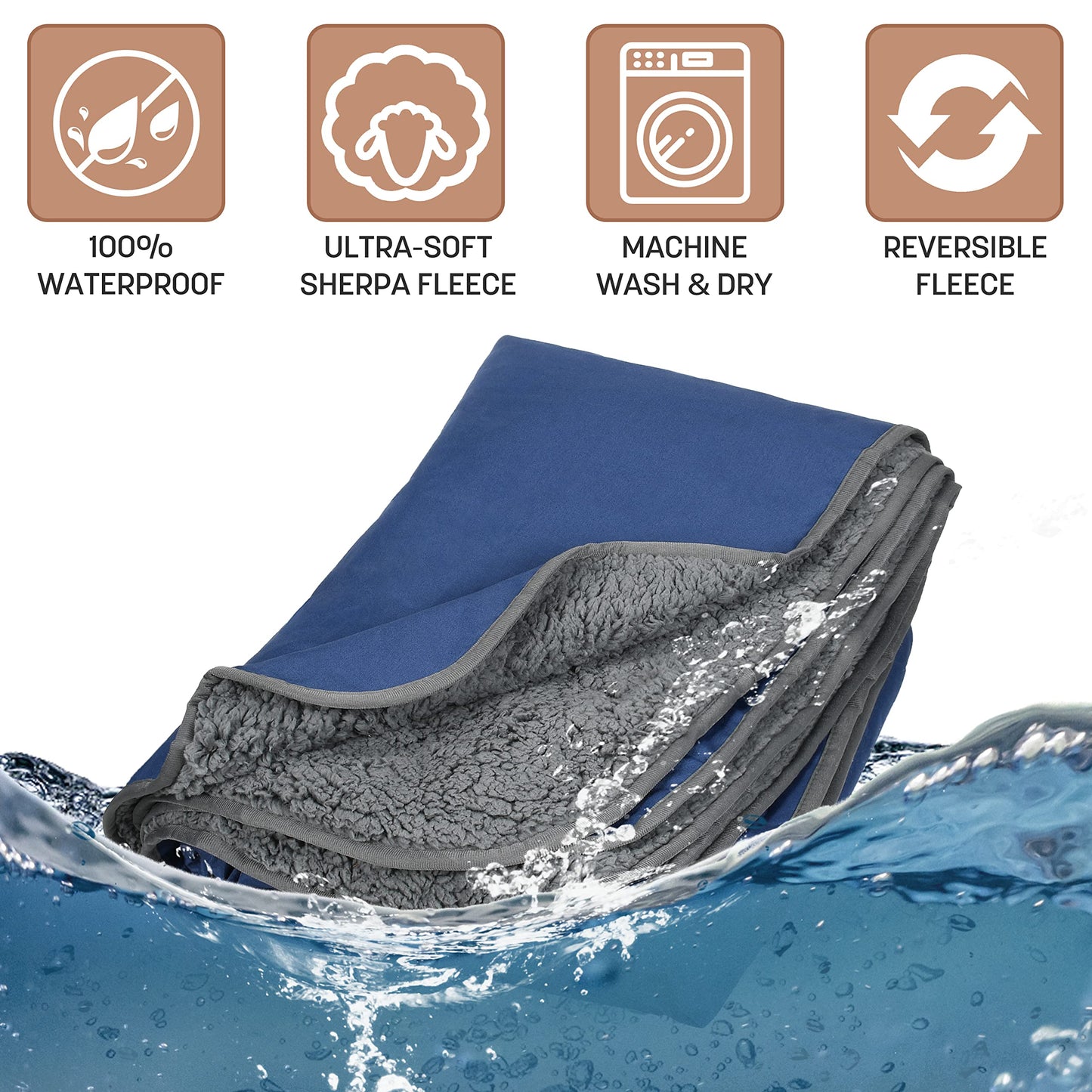 Tirrinia 66''X 90'' Waterproof Outdoor Blanket with Sherpa Lining, Windproof Triple Layers Warm Comfy Foldable for Camping Stadium, Sports, Picnic, Grass, Concerts, Pet, Extra Large Size