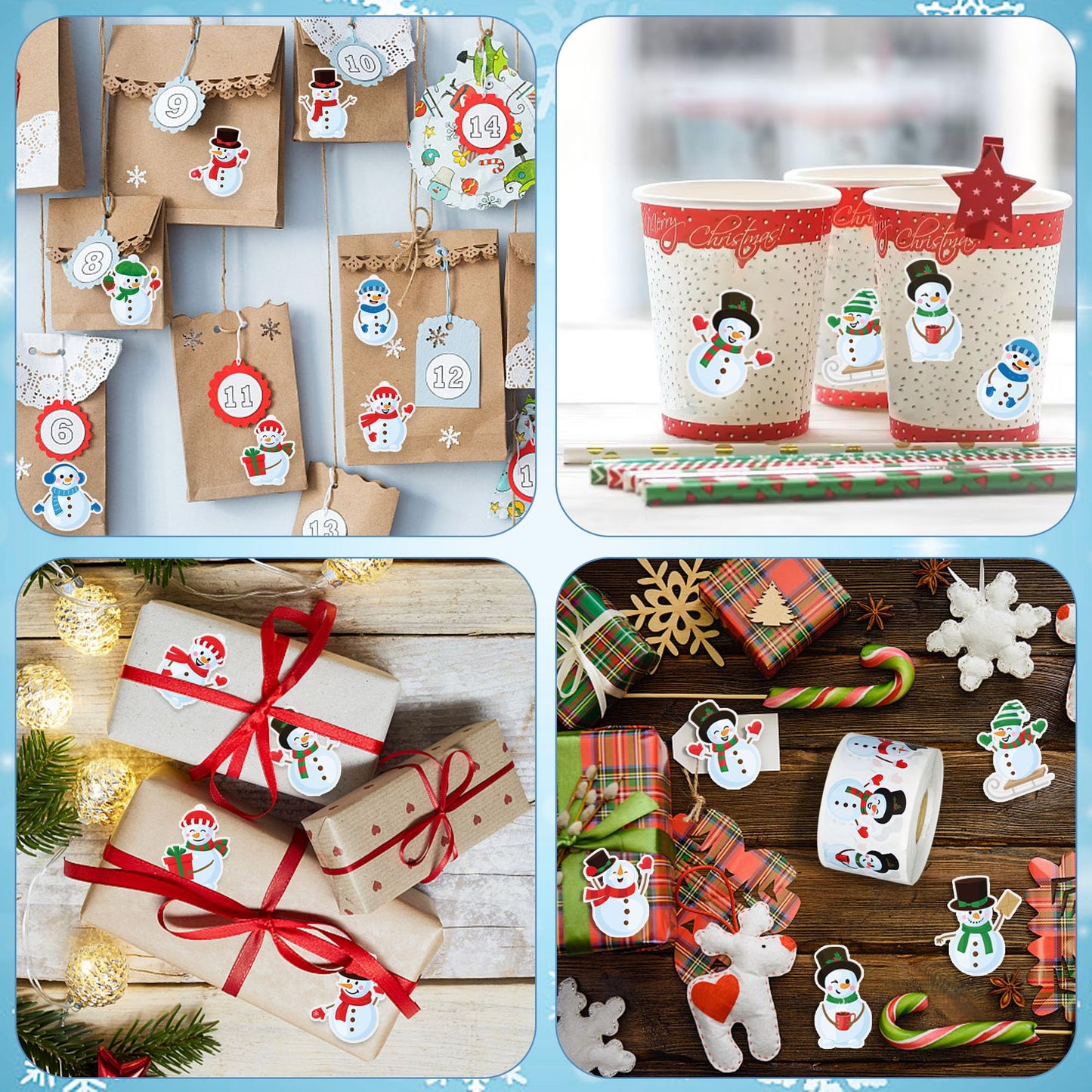 1200 PCS Snowman Roll Stickers Christmas Snowman Envelope Labels Stickers Xmas Assorted Snowmen Seal Stickers Roll for Kids Winter Christmas Holiday Party Gift Decor