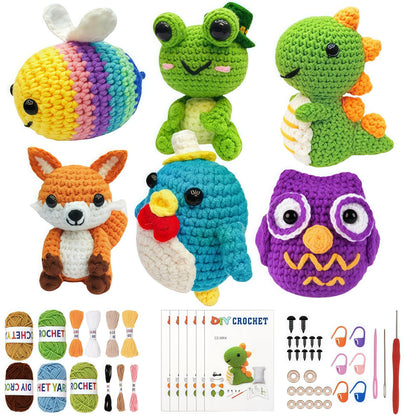 JackCao 6 Pack Crochet Kit for Beginners, 2026 DIY Craft for Adults, Crochet Animal Plush Kit with Step-by-Step Video Guides Tutorials Birthday Gift for Beginner Crochet Lovers ﻿ (Green)