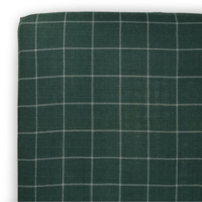 Little Unicorn Fitted Crib Sheet | 100% Cotton Muslin | Super Soft | Sized for Standard Baby Crib & Toddler Mattress | Machine Washable | 52” x 28” x 6” (Evergreen Plaid)