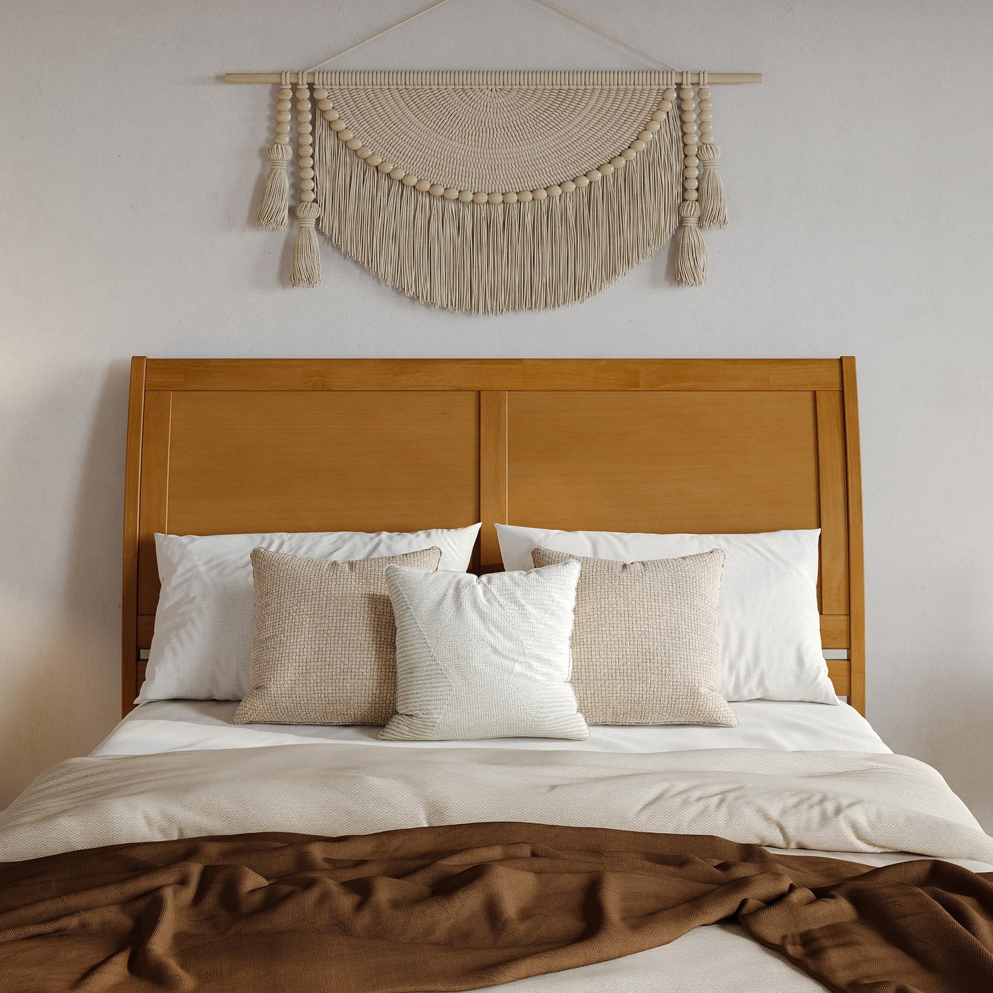 AFI, Andorra Queen Platform Bed with Panel Footboard & Storage Drawers, Light Toffee