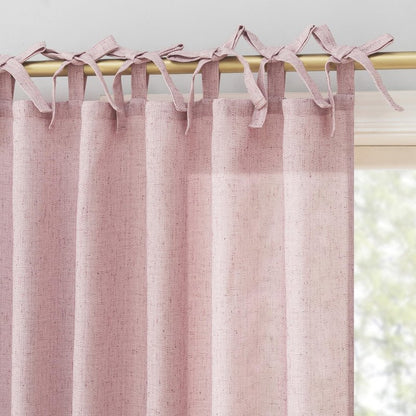 Sun Zero Roxy Generation Slub Texture Tacked Bow Semi-Sheer Tie Top Curtain Panel, 50" x 84", Pink
