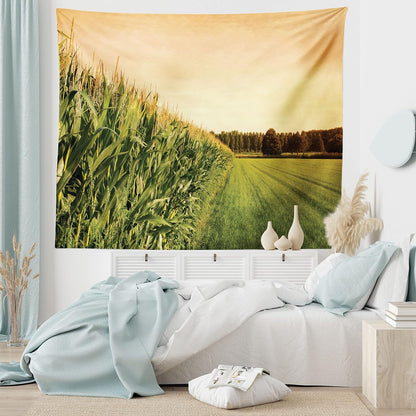 Lunarable Country Tapestry, Cornfield Farmland Landscape Scenics, Fabric Wall Hanging Decor, 45" X 30", Peach Lime Green