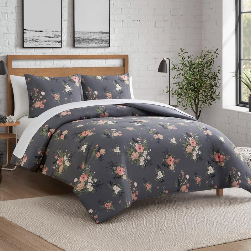 Lucky Brand Cali Bouquet Floral Dark Grey Duvet Cover Set - Twin/Twin XL Size - 2 Piece Luxurious Bedding Ensemble