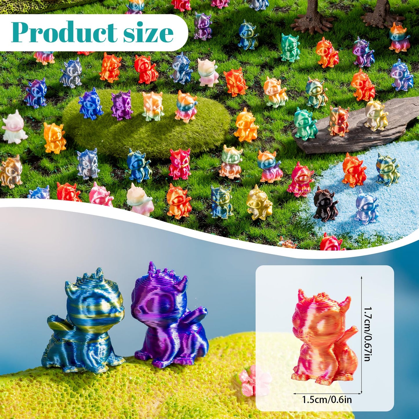 Teenzee 100pcs Mini 3D Printed Animals Tiny Dragon Plastics Figures Miniature Little Small Animals Figurines Bulk for Micro Fairy Garden Landscape Accessories Hide Crafts Decor Aquarium