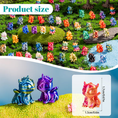 Teenzee 100pcs Mini 3D Printed Animals Tiny Dragon Plastics Figures Miniature Little Small Animals Figurines Bulk for Micro Fairy Garden Landscape Accessories Hide Crafts Decor Aquarium