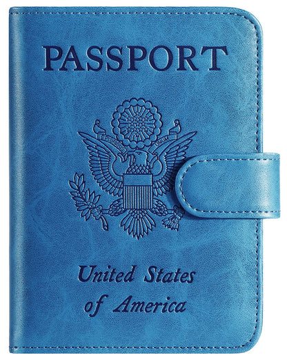 Passport Holder Cover Wallet RFID Blocking Leather Card Case Travel Accessories for Women Men (Blue)