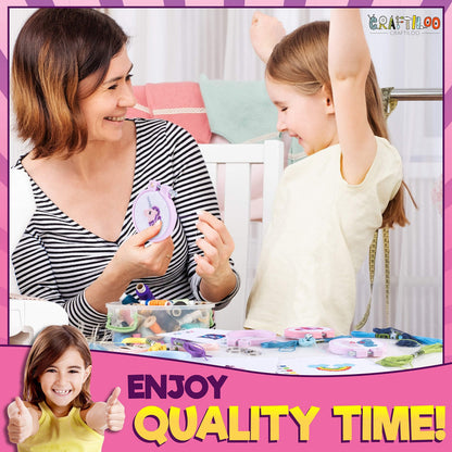 CRAFTILOO Cross Stitch Kit for Kids - 5 Easy Stamped Cross Stitch Kits for Beginners | Embroidery Kit for Girls Ages 7-13 | Needlepoint Craft Set, Backpack Charms & Keychains