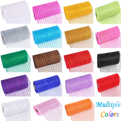 MIKIMIQI 2 Pack Deco Mesh 5.9 Inch x 30 Feet Decor Mesh Ribbon with Metallic Foil Deco Mesh Wreath Supplies Ribbons Mesh Roll for Spring Wreaths, Swags, Craft, Party Decoration (Green)