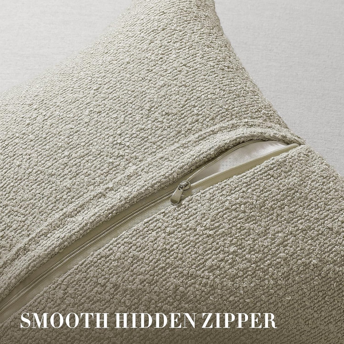 22 22 Inch Set 2, Cozy Throw Pillow Covers x of Beige Decorative Accent Solid Boucle Textured Pillow Cover, Neutral