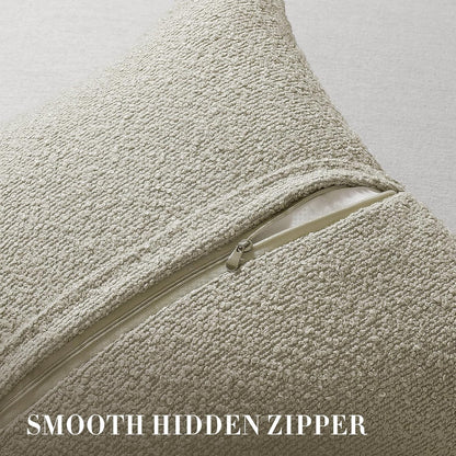 22 22 Inch Set 2, Cozy Throw Pillow Covers x of Beige Decorative Accent Solid Boucle Textured Pillow Cover, Neutral