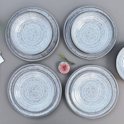 Melamine Dinnerware Sets 12 PCS - Service for 4 Plates & Bowls Sets Dishwasher Top-Shelf Safe, BPA Free Dinner Dishes Set for Everyday Use-Granite Pattern Black Back