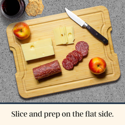 Totally Bamboo Flip, Serve & Store Charcuterie Board with Lid – Reversible Cutting Board & Serving Tray with Compartments, Juice Groove Side, Locking Travel Cover, 15.5 x 11.5 Inches